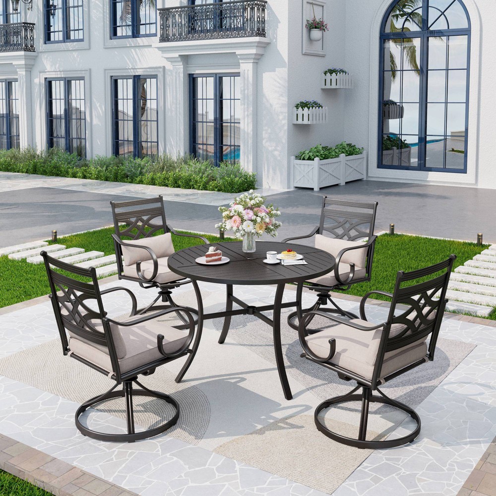 Photos - Dining Table 5pc Outdoor Dining Set: Swivel Chairs, Round Table, Umbrella Hole - Captiva Designs
