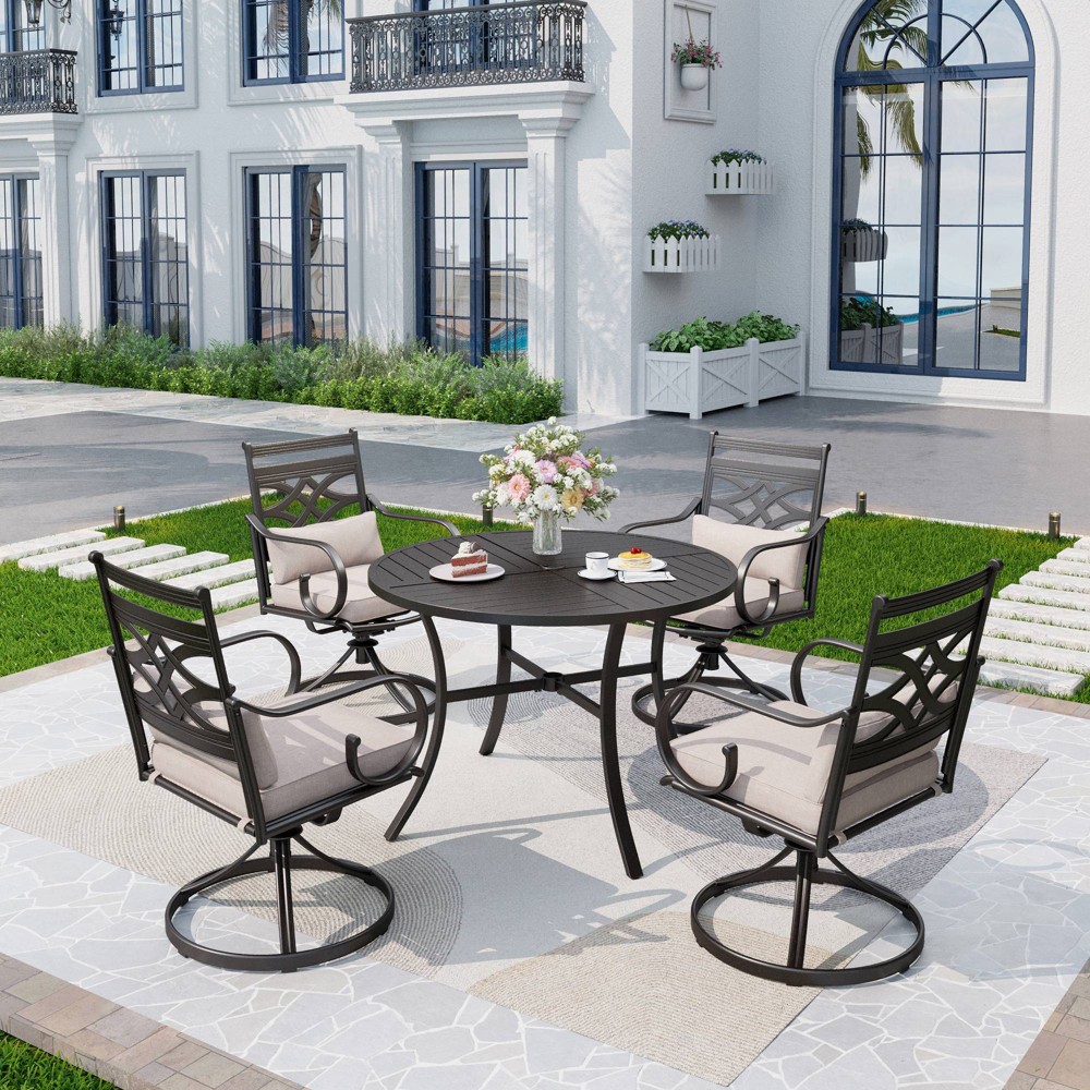 Photos - Dining Table 5pc Outdoor Dining Set: Swivel Chairs, Round Table, Umbrella Hole - Captiv