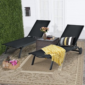 Costway 2PCS Outdoor Patio Lounge Chair Chaise Recliner Aluminum Fabric Adjustable Brown\Black - 1 of 4