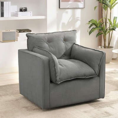 360-Degree Swivel Chair with Thick Padded Cushion, Modern Upholstered Reading Chair, Comfy Classic Style Linen Fabric, for Living Room and Bedroom
