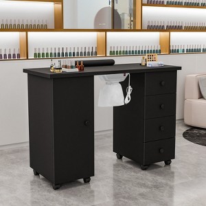 Karlhome 42.5 in. White MDF 4-Drawer Manicure Table Nail Desk with Cabinet, Doors, Electric Dust Collector - 1 of 4