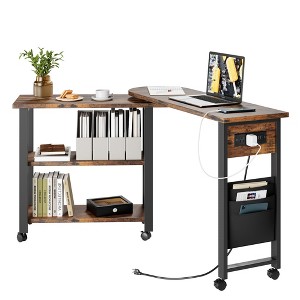 360° Free Rotating Sofa Side Table, End Table with Charging Station, 2-Tier Hidden Couch Side Desk, Movable Laptop Table - 1 of 4