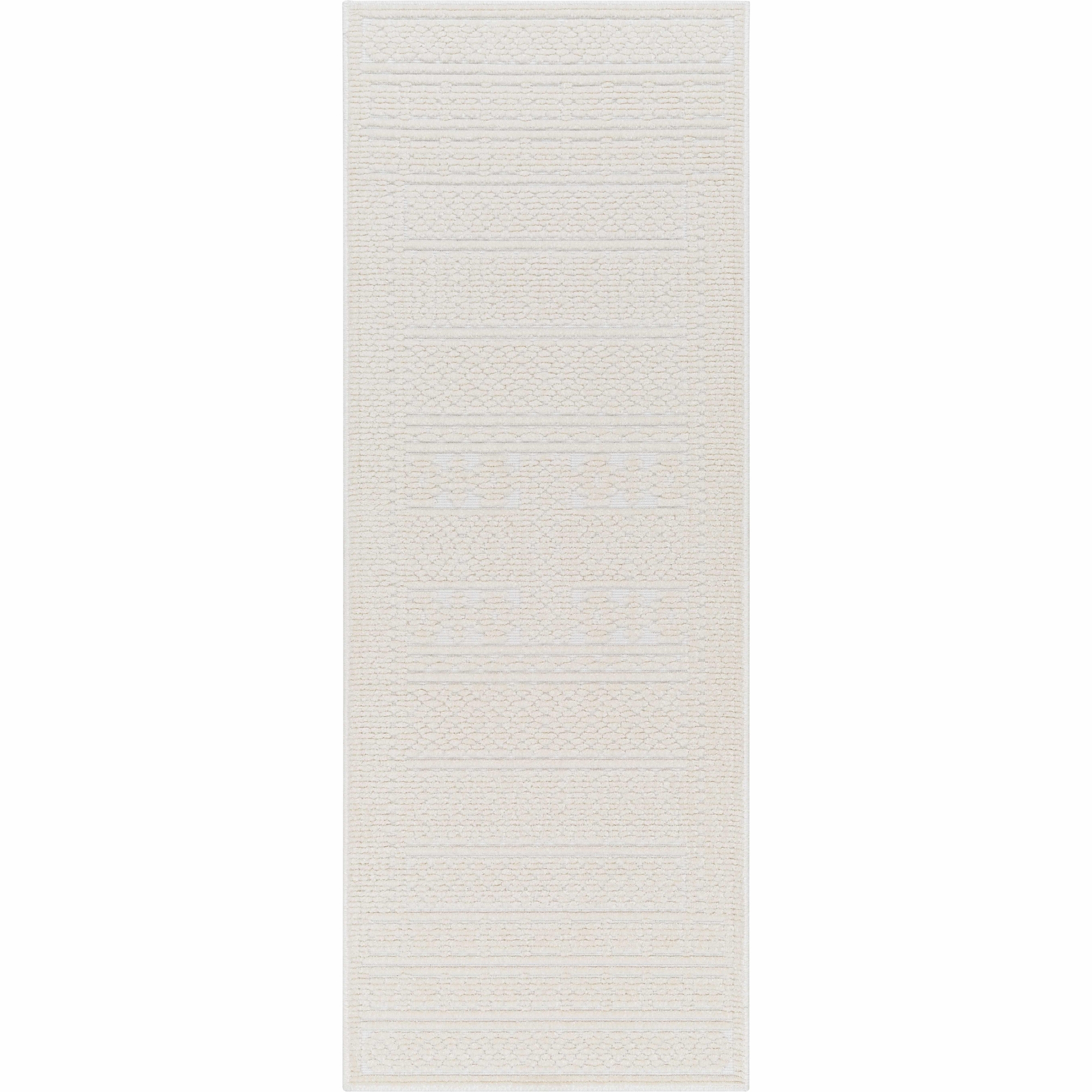 Hauteloom Bahar Hallway, Kitchen Machine Washable Runner Rug - Traditional, Transitional - White, Off - White - 2'7" x 7'2"