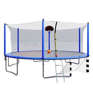 NAYSAYE Trampoline 16FT with Basketball Hoop and Soccer Goal for Outdoor Fun with Ladder and Safety Net, Blue, 192.13"*106.32"*161.38" - 1 of 4