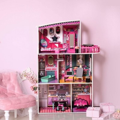 Wooden Dollhouse for Kids Doll House with Simulated Furniture Set Preschool Dollhouse Playset for Girls Birthday Xmas Gifts