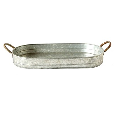 Galvanized Iron Serving Tray - Storied Home: Oval, Farmhouse Style, Decorative Use Only