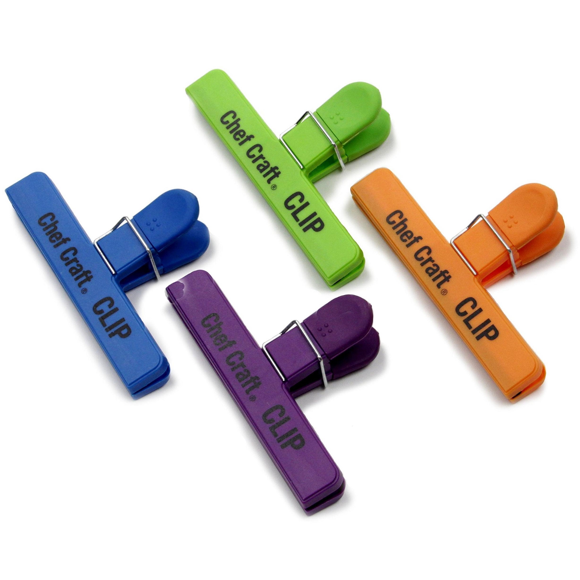Chef Craft 4 Piece Vibrant Colors Large Bag Clip Set, 6-Inch Wide, Great for Sealing Large Chip or Snack Bags 1 Set