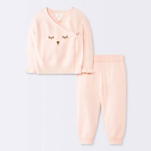 Baby Girls' 2pc Bear Face Sweater and Leggings Set - Cloud Island™ Pink - 1 of 4