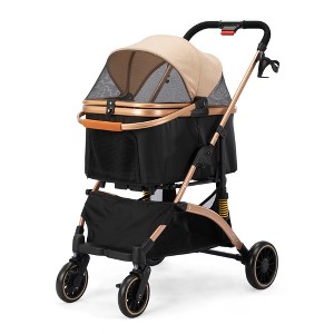 BENCMATE Pet Strollers Pet Stroller With Detachable Carrier Safety Belts Cushioned Mat And Weatherproof Canopy, Black, 28.5"*21.5"*38.4" - 1 of 4