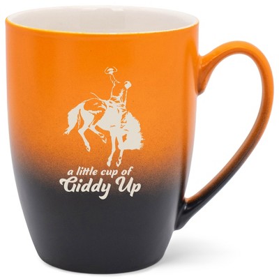 100 North Bucking Bronco 10 Ounce Orange and Black Two Toned Ombre, Comfortably Fits Your Hands, Ceramic Tea Coffee Cup Mug, A Little Cup Of Giddy Up