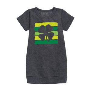 - Instant Message - St. Patrick's Day Outlined Shamrock Graphic Short Sleeve Fleece Dress - 1 of 3