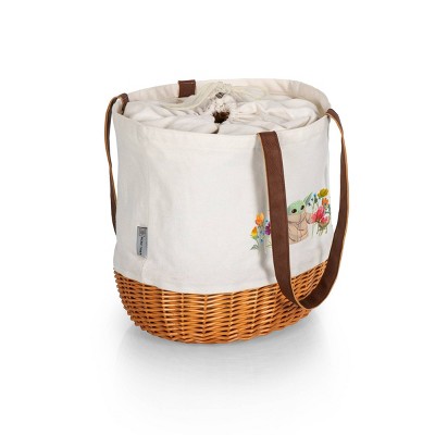 Star Wars Grogu Floral Canvas and Willow Picnic Tote Basket