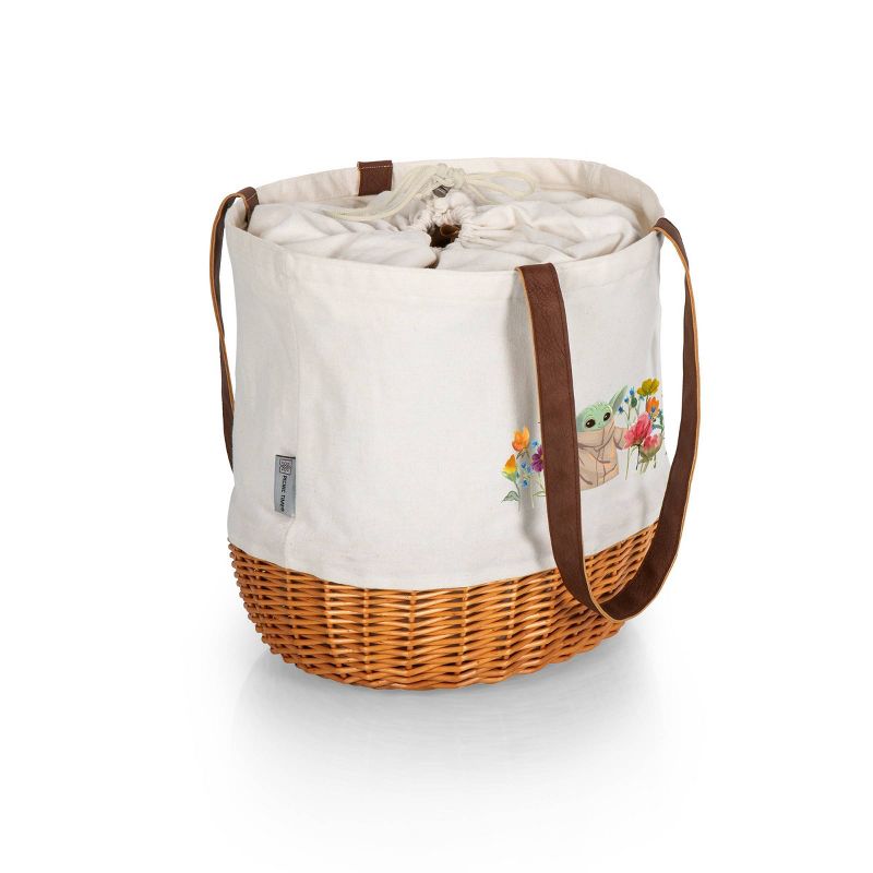 Picnic Time Mandalorian The Child with Flowers Coronado Canvas and Willow Basket Tote with Beige Canvas, 4 of 6