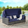 Outdoor 5 Pcs Furniture Set, Patio Wicker Daybed Set with Retractable Canopy, Sofa Set with Cushions and Storable Side Table-Coolbibila - 2 of 4