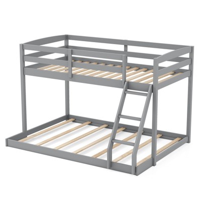 Tangkula Twin Over Full Bunk Bed Solid Wood Bunk Bed with Integrated Ladder & Safety Guardrails