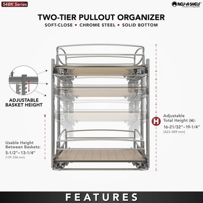 Two-Tier 14.5" x 22" Beige Composite and Metal Pullout Cabinet Organizer