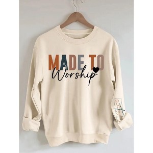 Women Christian Pullovers Letter Graphic Crew Neck Religious Faith Long Sleeve Tops - 1 of 2