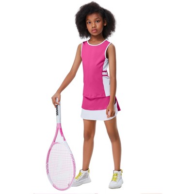 Girls Tennis Dress Golf Outfit Sets Sleeveless Tank Top Skirt with Shorts Pockets