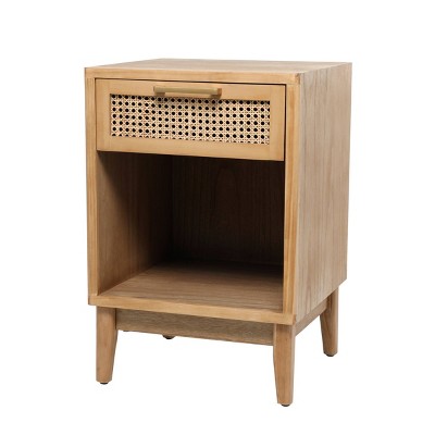 Image of Olivia & May Wood Accent Table: Rattan Drawer, No Assembly, Indoor Use, Modern Style
