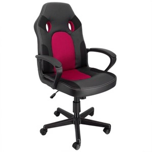 Elama High Back Adjustable Faux Leather and Mesh Office Chair in Black and Burgundy - 1 of 4