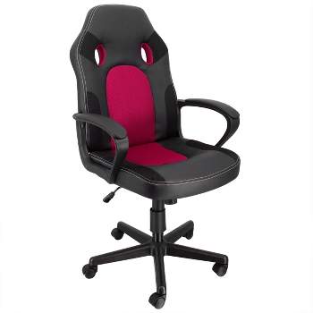 Elama High Back Adjustable Faux Leather and Mesh Office Chair in Black and Burgundy
