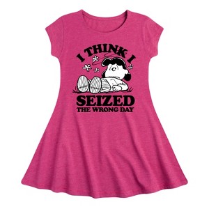 Girls' - Peanuts - Lucy I Seized The Wrong Day Fit & Flair Cap Sleeve Dress - 1 of 2