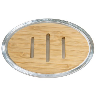 Clear Glass Soap Dish with Bamboo Insert
