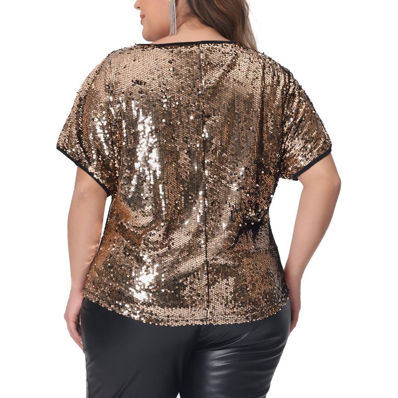Agnes Orinda Women's Plus Size Allover Sparkle Sequin Glitter Short Sleeve Dressy Party Club Night Blouses, 4 of 6