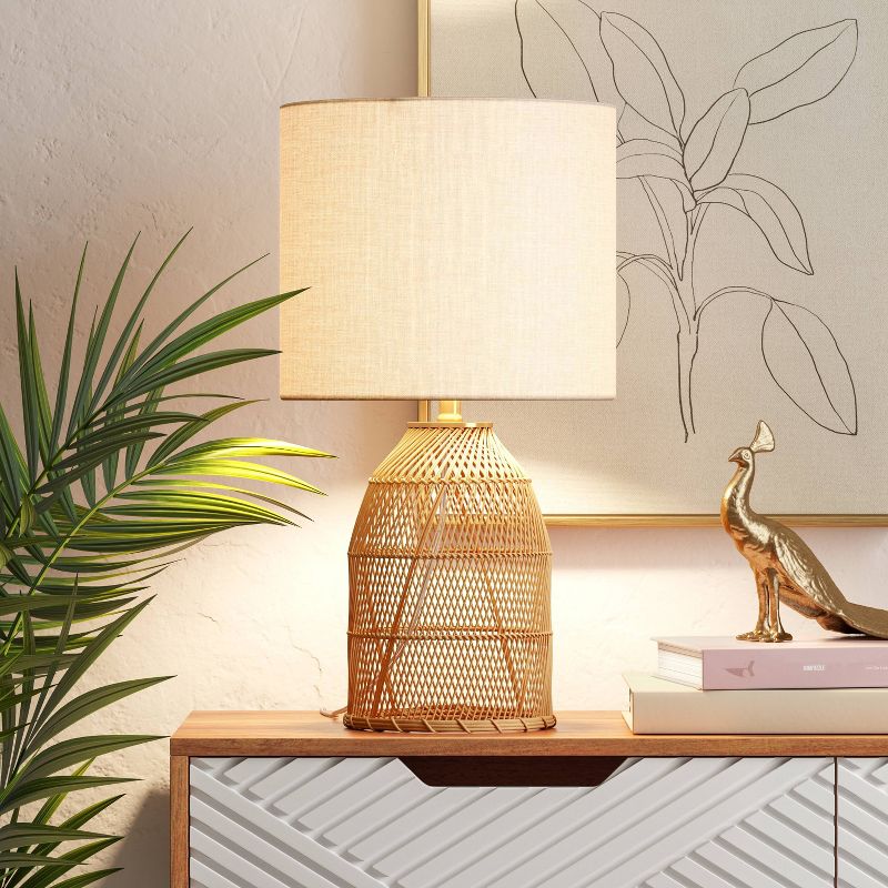 Rattan Diagonal Weave Table Lamp Tan - Opalhouse™, 3 of 12