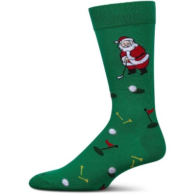 Memoi Men's Golfer Santa Holiday Crew Socks Green 10-13