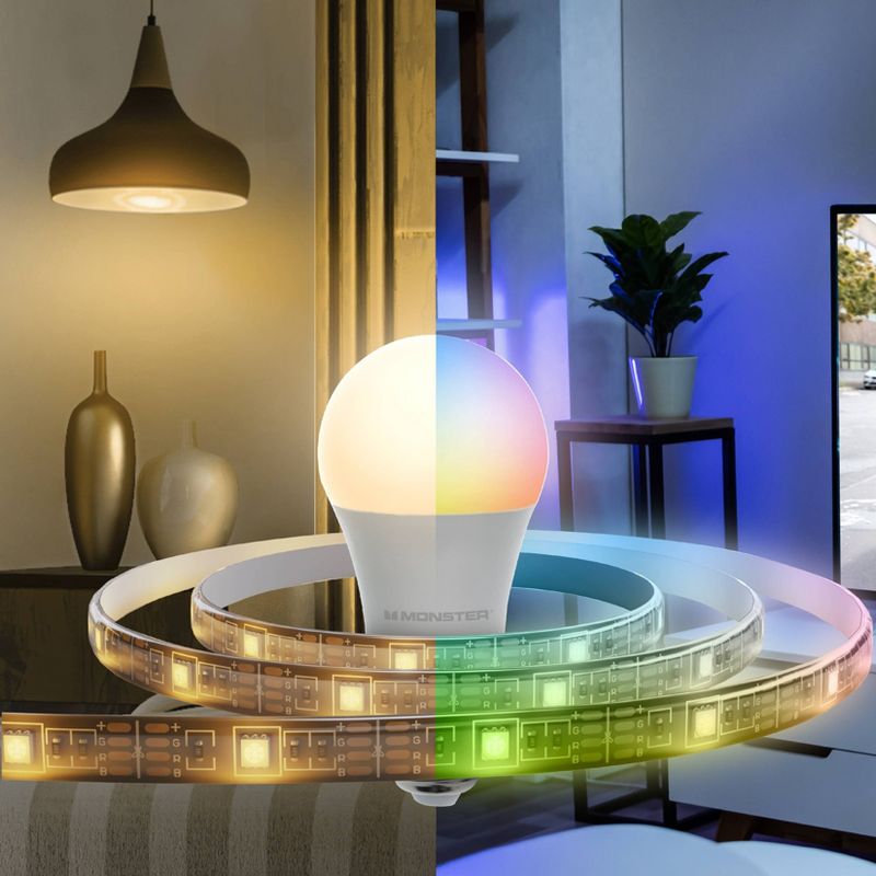 Monster Smart LED Room Kit with RGB Bulb and 2m LED Light Strip, 3 of 6