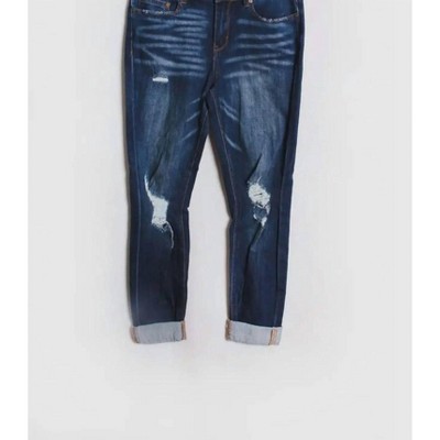 Women's Wo‚Äôs High Waist Cuff Crop Distressed Jeans - Indigo Rein