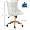 VINGLI Armless Home Office Desk Chair with Gold Base/Wheels,Cute Vanity Chair for Bedroom, Adjustable Rolling Swivel Nail Chair,Velvet White - 2 of 4