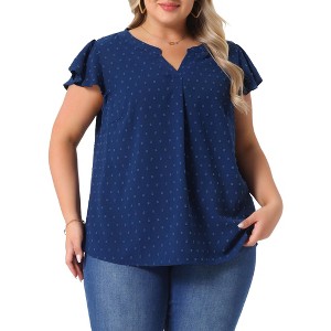 Agnes Orinda Women's Plus Size Summer V-neck Ruffle Short Sleeve Swiss Dot Flowy Blouses - 1 of 4