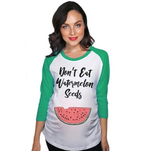Maternity Raglan Don’t Eat Watermelon Seeds Funny Pregnancy Baseball Tee - Crazy Dog Maternity Raglan - 1 of 4
