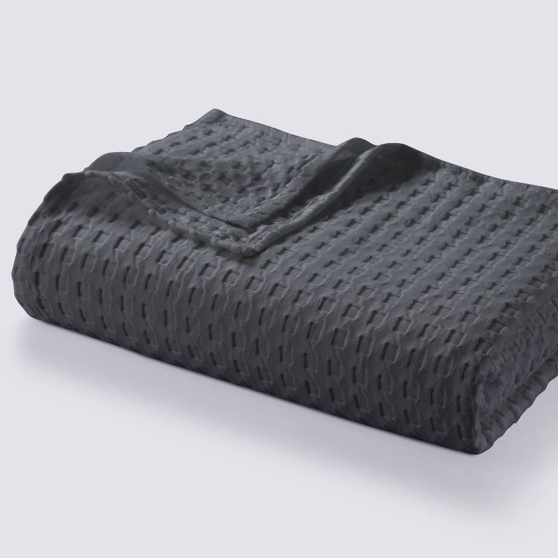 Tribeca Living King Vienna Chunky Waffle Weave Cotton Oversized Blanket Steel Gray, 1 of 4
