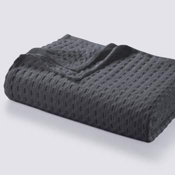 Tribeca Living King Vienna Chunky Waffle Weave Cotton Oversized Blanket Steel Gray
