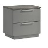 Vynxaria Contemporary 2-Drawer Nightstand - 2-Tone High-Gloss Marble/Lacquer (Gray), Red Velvet-Lined Top Drawer, Metal-Finished Legs - 3 of 4