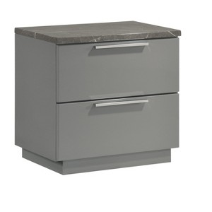 Vynxaria Sleek Contemporary Nightstand, Two-Tone High-Gloss Marble & Lacquer Finish, 2 Full-Extension Drawers , Metal-Finished Legs - 1 of 4
