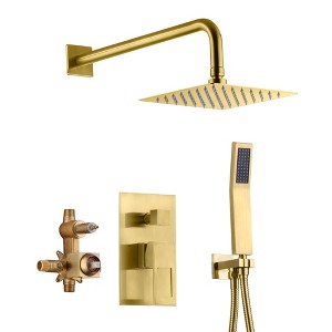 Sumerain Brushed Gold Shower System Pressure Balance Shower Faucet, 8 Inche Square Rain Shower Head - 1 of 4
