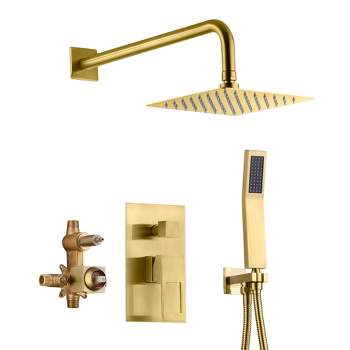 Sumerain Brushed Gold Shower System Pressure Balance Shower Faucet, 8 Inche Square Rain Shower Head