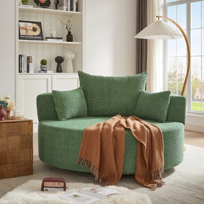 1pc Oversized Swivel Lounge Chair, Chenille Upholstered Barrel Seat with Removable Pillows, No Legs Needed - Coolbibila