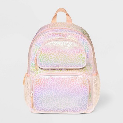 Kids' 16 Leopard Two Pocket Backpack - Cat & Jack™ Iridescent White/Pink"