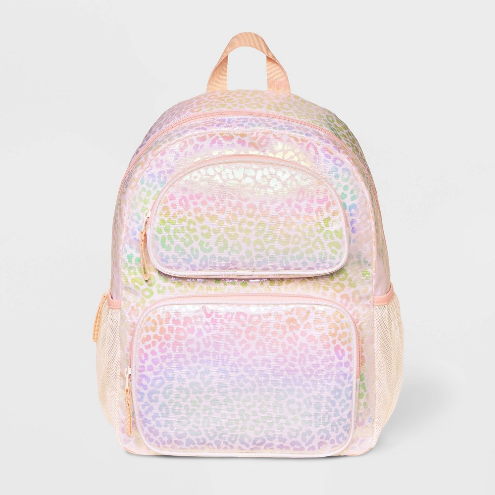 Photos - Backpack Kids' 16 Leopard Two Pocket  - Cat & Jack™ Iridescent White/Pink"