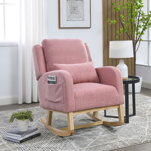 27.5 Contemporary High Back Lounge Arm Rocker With A Lumbar Pillow And Two  Side Pockets, Pink - Modernluxe : Target