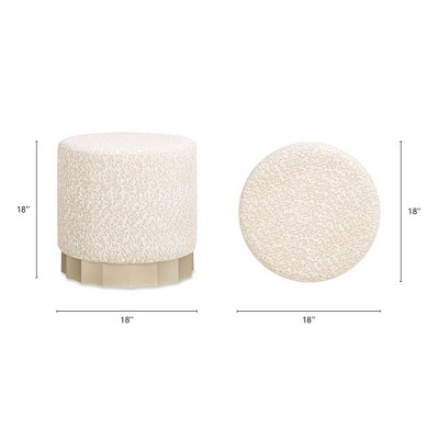 Hampton 18" Round Beige Chenille Upholstered Ottoman with Scalloped Base