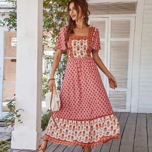 Clearlove Womens Summer Floral Print Cotton Short Sleeve Flowy Dress - 1 of 4