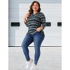 Agnes Orinda Women's Plus Size Comfy Knit 3/4 Sleeve V Neck Stripe Boho Casual Blouse - 3 of 4