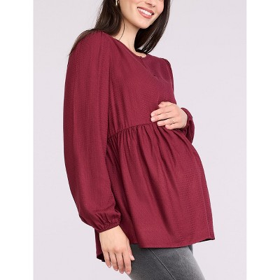 Women's Long Sleeve Empire Waist Keyhole Woven Blouse | Motherhood Maternity