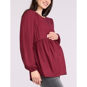 Women's Long Sleeve Empire Waist Keyhole Woven Blouse | Motherhood Maternity - 1 of 3